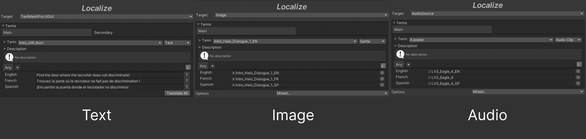 Localization of Text, Image, Audio From Unity Editor